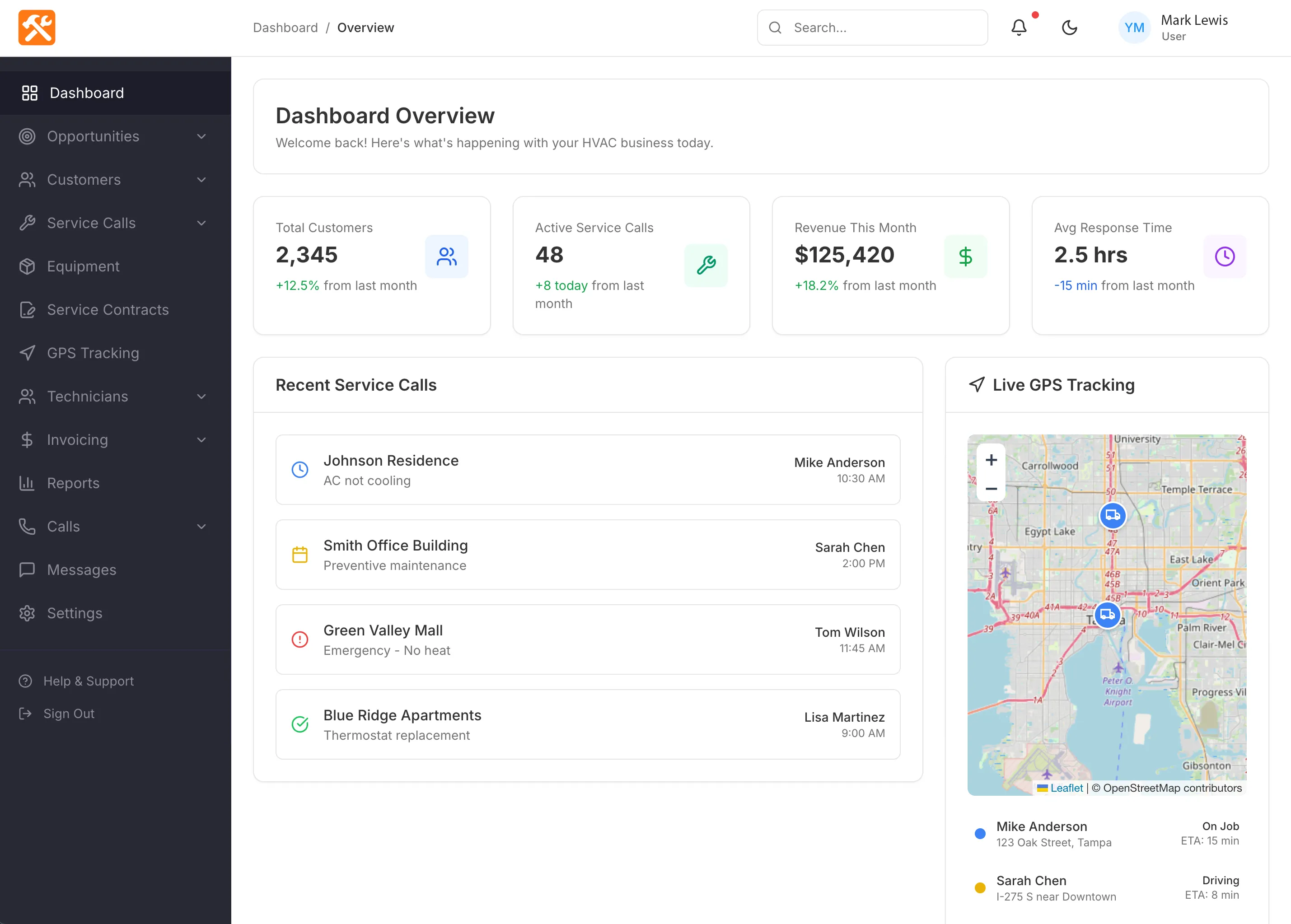 KomuCRM HVAC Dashboard